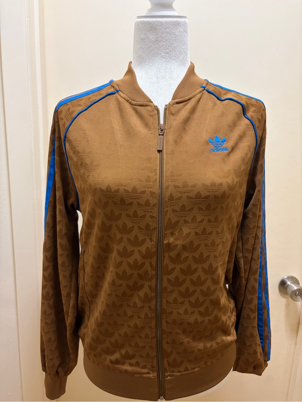 adidas Brown Track Jacket with Blue Trim
